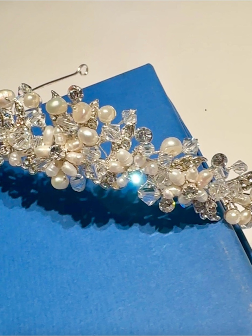 Silver, Cultured Pearl, & Crystal Bridal Tiara - Picture 4 of 6